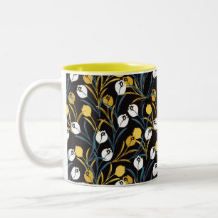 Elegant Tulip Floral Pattern  Two-Tone Coffee Mug