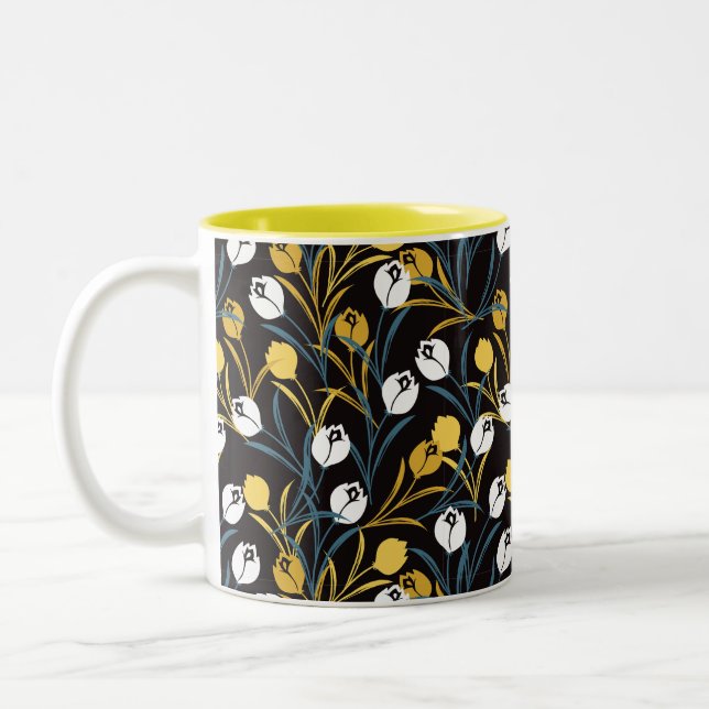 Elegant Tulip Floral Pattern  Two-Tone Coffee Mug (Left)