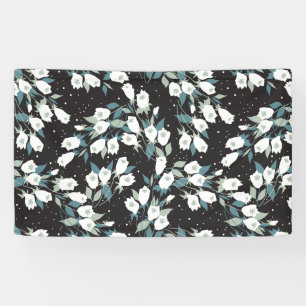Elegant Tulip Flower Pattern Black Background Banner