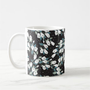 Elegant Tulip Flower Pattern Black Background Coffee Mug