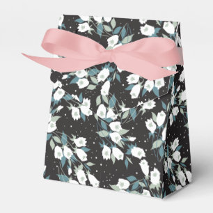 Elegant Tulip Flower Pattern Black Background Favour Box