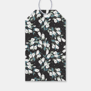 Elegant Tulip Flower Pattern Black Background Gift Tags