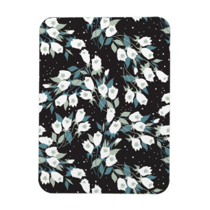 Elegant Tulip Flower Pattern Black Background Magnet
