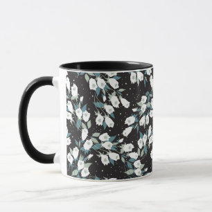 Elegant Tulip Flower Pattern Black Background Mug