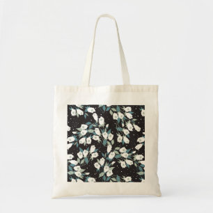 Elegant Tulip Flower Pattern Black Background Tote Bag