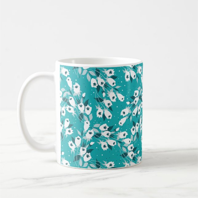 Elegant Tulip Flower Pattern Botanical Art Design Coffee Mug (Left)