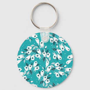 Elegant Tulip Flower Pattern Botanical Art Design Key Ring