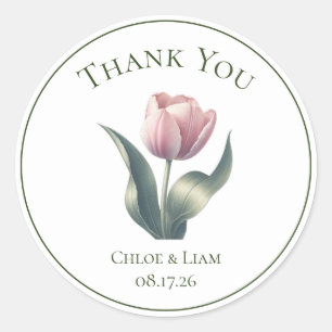 Elegant Tulip Flower Wedding Thank You Classic Round Sticker
