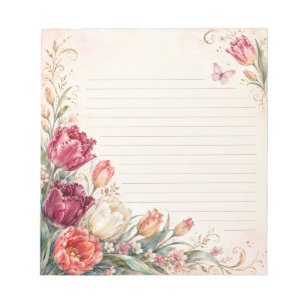 Elegant Tulip Garden and Butterfly Lined Notepad