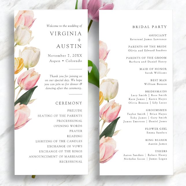 Elegant Tulip Wedding Programs Programme (Elegant Watercolor Tulip Wedding Programs by Painted Paperie
)