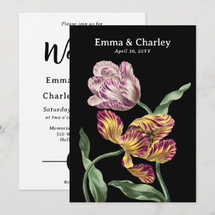 Elegant Tulips Black Vintage Floral Garden Wedding Invitation
