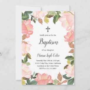 Elegant Tulips Floral Blush Pink Girl Baptism Invitation