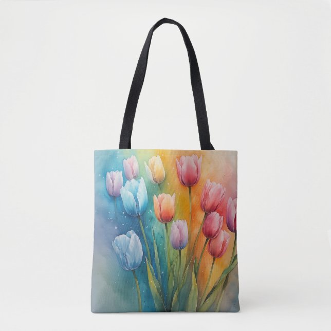 Elegant Tulips watercolor Tote (Front)
