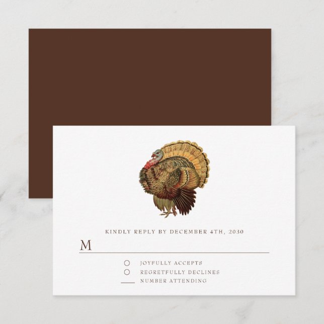 Elegant Turkey Thanksgiving  RSVP Card (Front/Back)