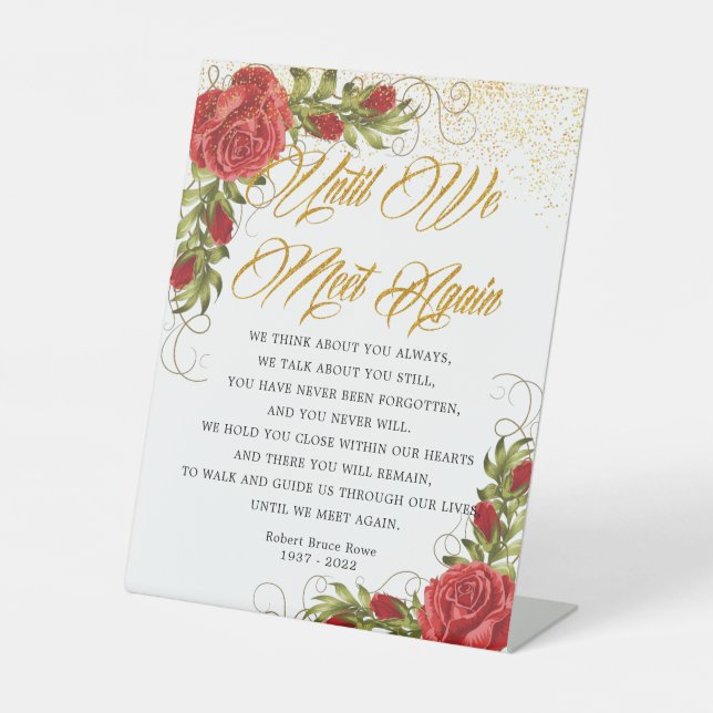 Elegant Turkish Red Roses Funeral Poem Pedestal Sign (Front)