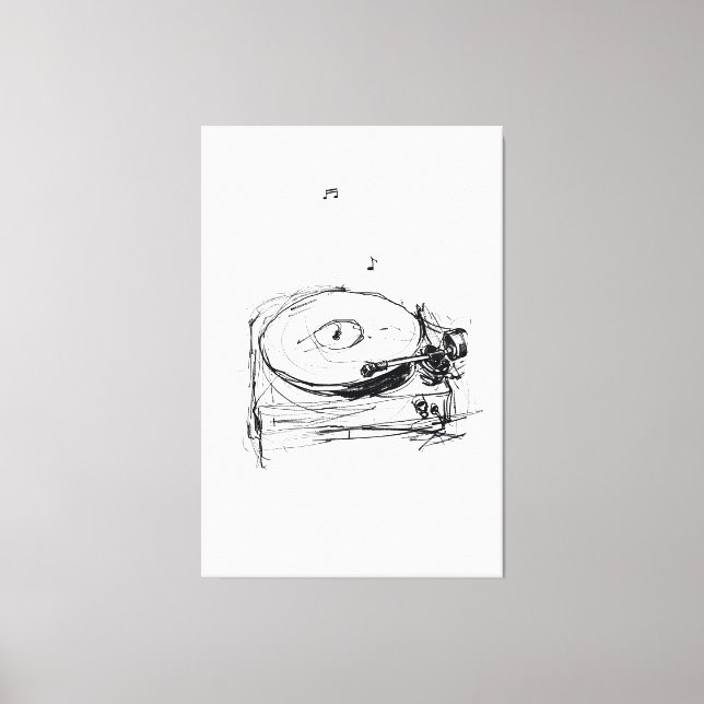Elegant Turntable with Notes Sketch - Premium Canvas Print (Front)