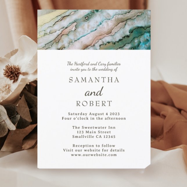Elegant Turqoise and Gold Beach Wedding Invitation (Creator Uploaded)