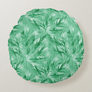 Elegant Turquois Palm Leaf Round Pillow