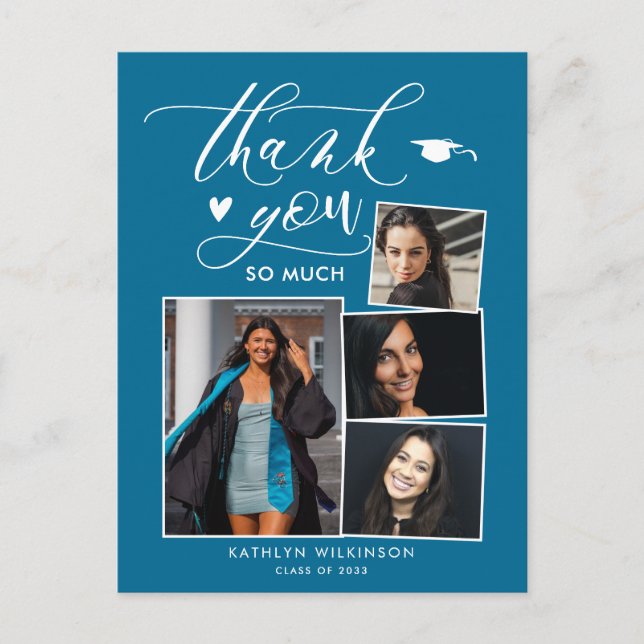 Elegant Turquoise 4 Photo Graduation Thank You Postcard (Front)