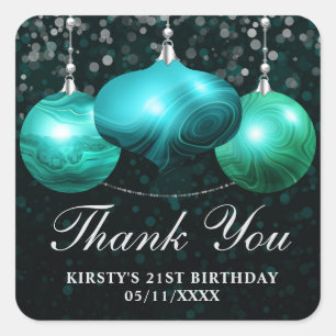 Elegant Turquoise Agate Christmas Baubles Birthday Square Sticker
