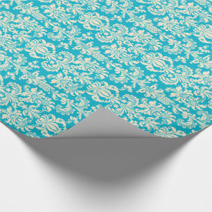 Elegant Turquoise And Cream Floral Damasks Wrapping Paper