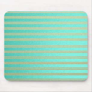 Elegant Turquoise and Gold Shimmer Stripes Mouse Mat