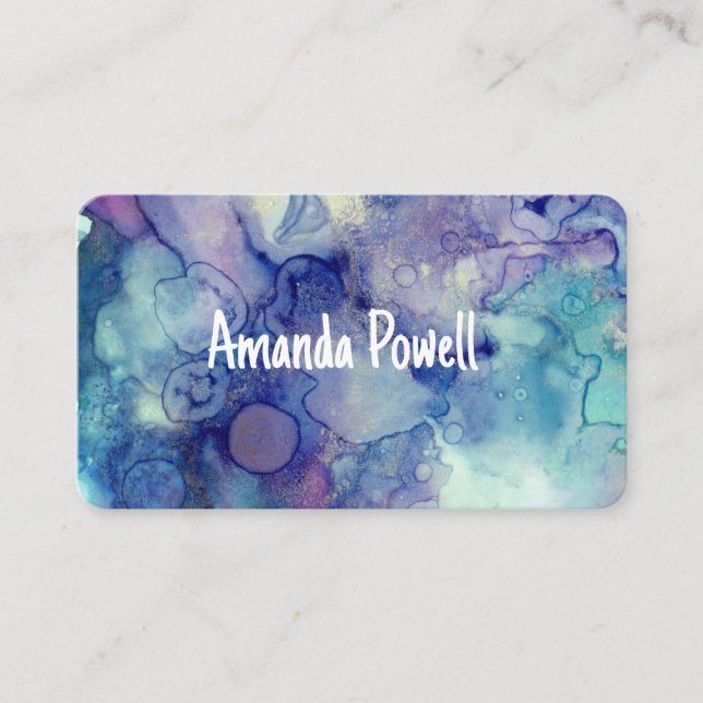 elegant turquoise and purple watercolor artistic  business card (Front)