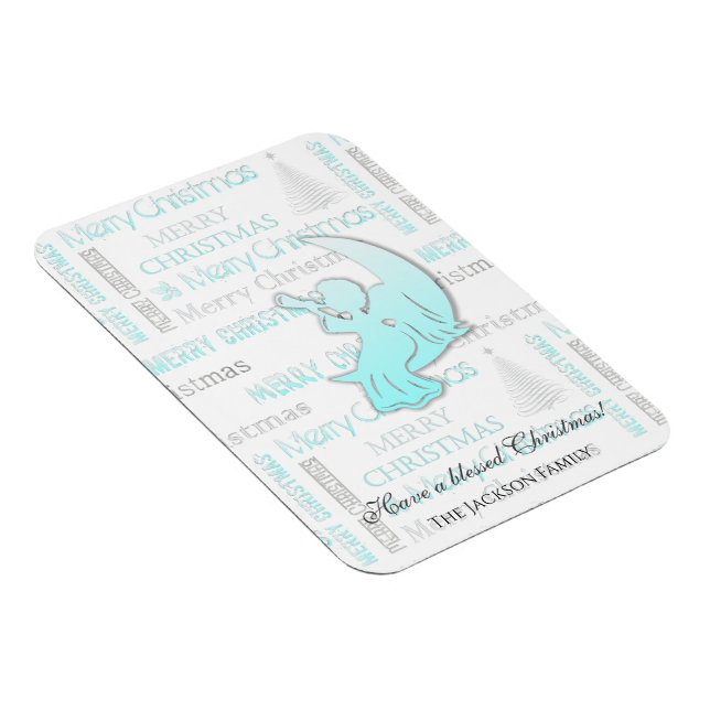 Elegant Turquoise and Silver Christmas Typography Magnet (Right Side)