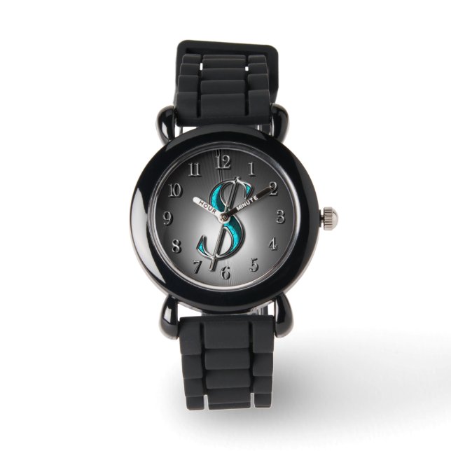 Elegant Turquoise and Silver Dollar Sign Stylish Watch (Front)