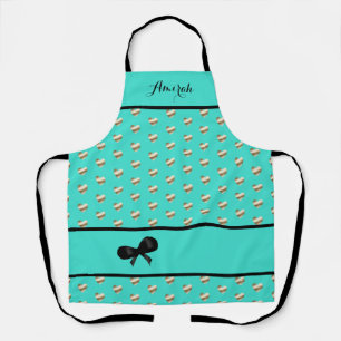 Elegant Turquoise Apron with Gold Hearts