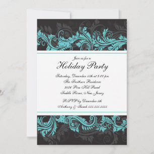 Elegant Turquoise Black Christmas Party Invitation