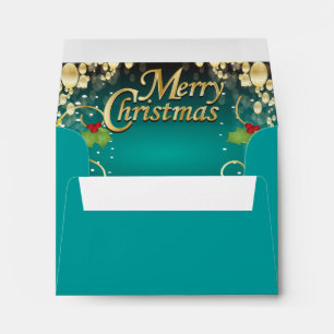 Elegant Turquoise Blue and Gold Christmas Envelopes