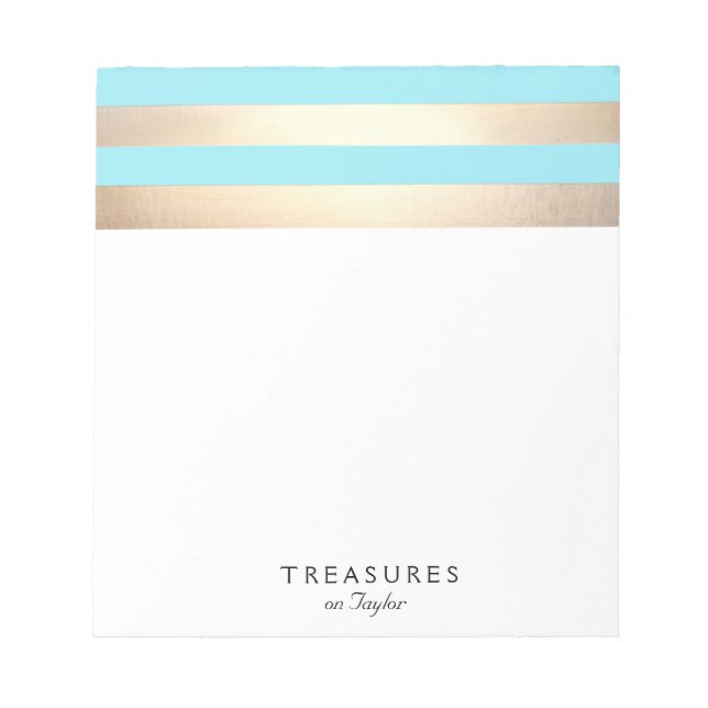 Elegant Turquoise Blue and Gold Stripes Notepad (Front)