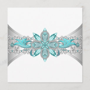 Elegant Turquoise Blue and Silver Wedding Invitation