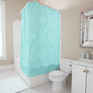 Elegant Turquoise Blue Damask Shower Curtain