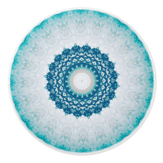 Elegant Turquoise Blue Floral Mandala Ceramic Knob