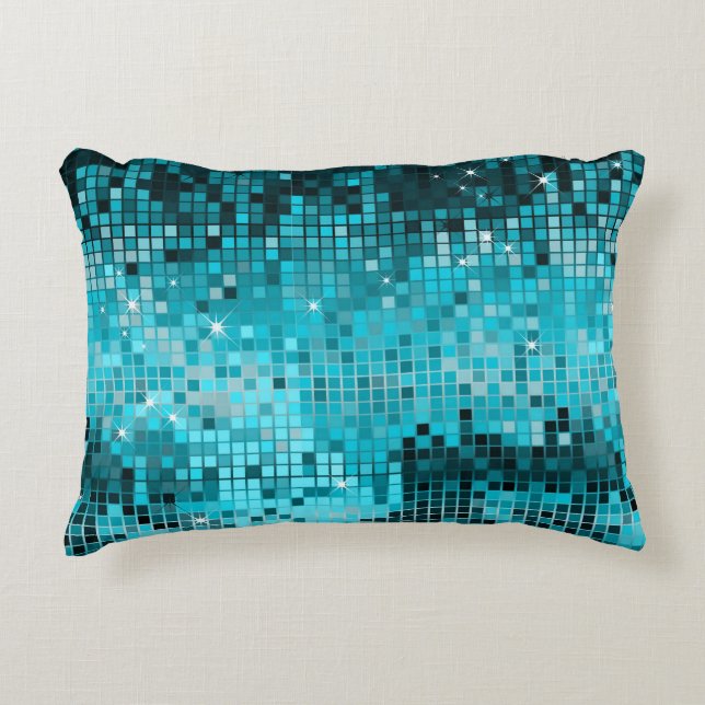 Elegant Turquoise Blue Glitter & Sparkles Print Decorative Cushion (Front)