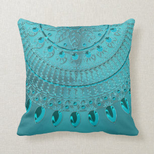 Elegant Turquoise Blue Green Mandala Cushion