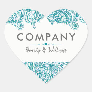 Elegant Turquoise-blue Paisley Lace Heart Sticker
