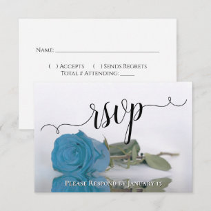 Elegant Turquoise Blue Reflecting Rose Wedding RSVP Card