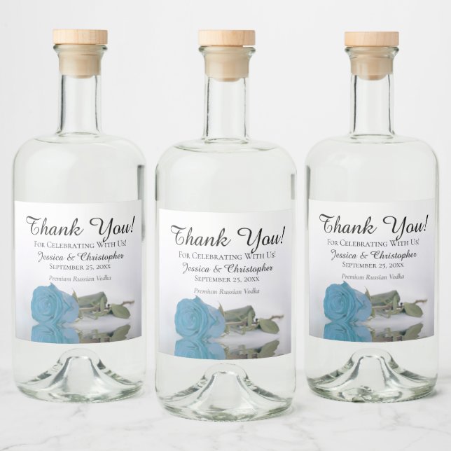 Elegant Turquoise Blue Rose Chic Wedding Thank You Liquor Bottle Label (Bottles)