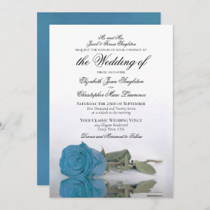 Elegant Turquoise Blue Rose Formal Wedding Invitation