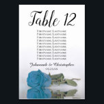 Elegant Turquoise Blue Rose Seating Chart Wedding Table Number<br><div class="desc">These table number cards will make it easy for your guests to find their seats at your wedding reception. They feature a simple yet elegant design with lacy script calligraphy and a single sky blue, turquoise, or azure coloured rose lying on its side with ripples waves and reflections. The card...</div>