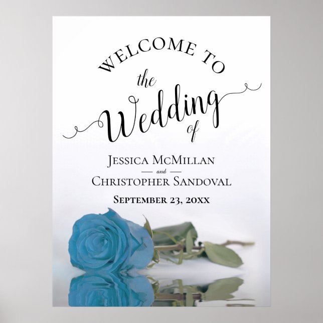 Elegant Turquoise Blue Rose Stylish Wedding Poster (Front)