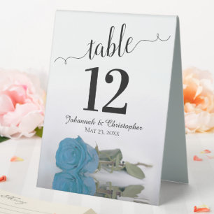Elegant Turquoise Blue Rose Wedding Table Number
