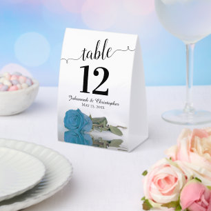 Elegant Turquoise Blue Rose Wedding Table Number