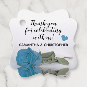 Elegant Turquoise Blue Rose Wedding Thank You Favour Tags