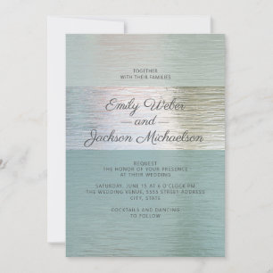 Elegant Turquoise Blue Silver Sea Glass Wedding  Invitation