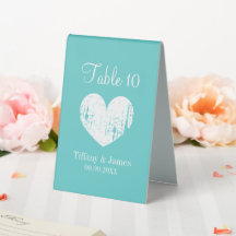 Elegant turquoise blue table tent sign for wedding