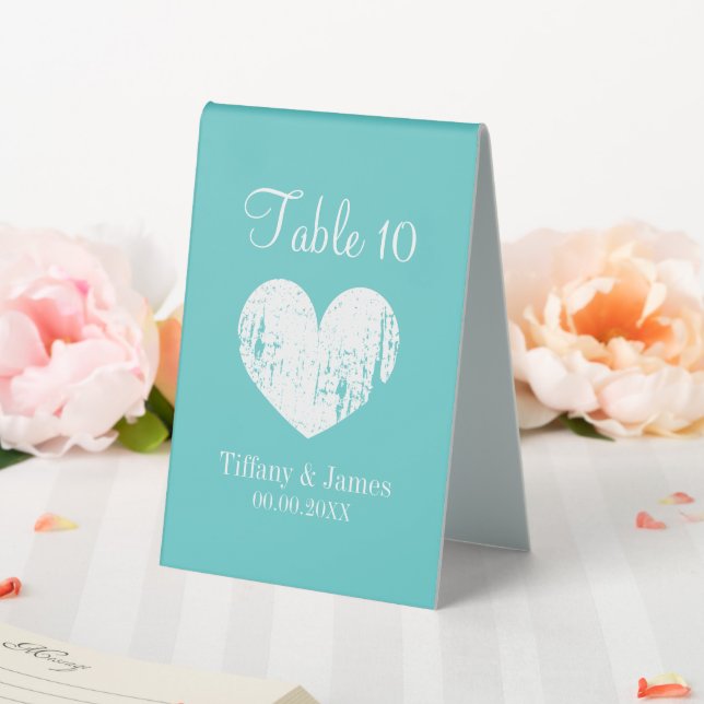 Elegant turquoise blue table tent sign for wedding (In SItu (Wedding))